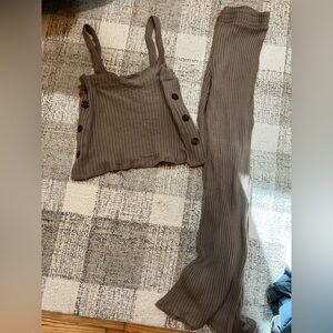 Project Social T Ribbed Tank & Wide-Leg Set in Taupe